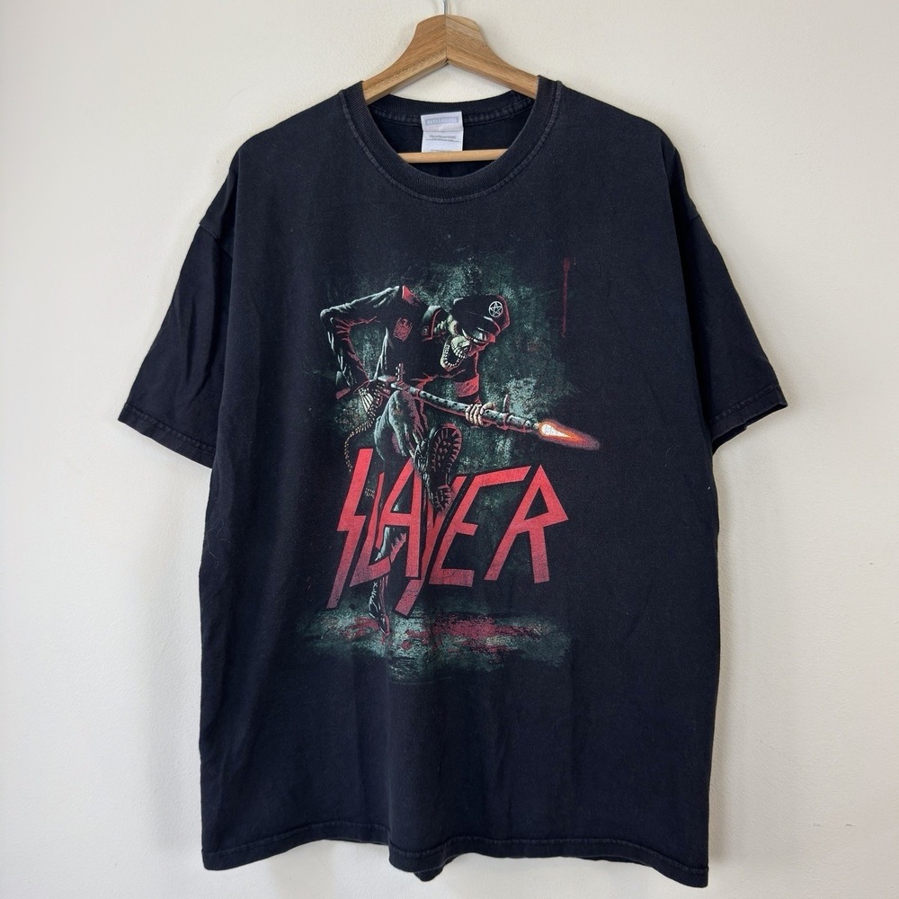 Vintage Y2k Slayer Skeleton Rock Band Metal 2007 Tour Black Tee Shirt - XL